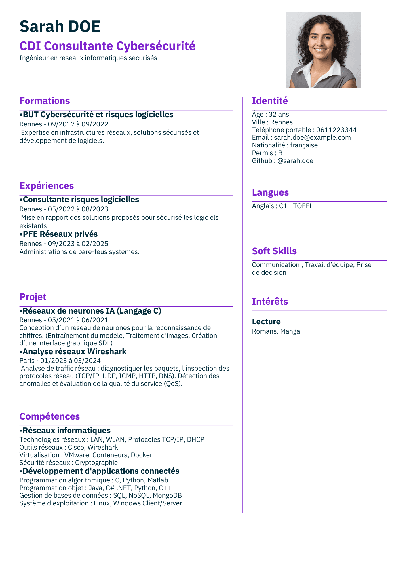 Aperçu d'un CV généré